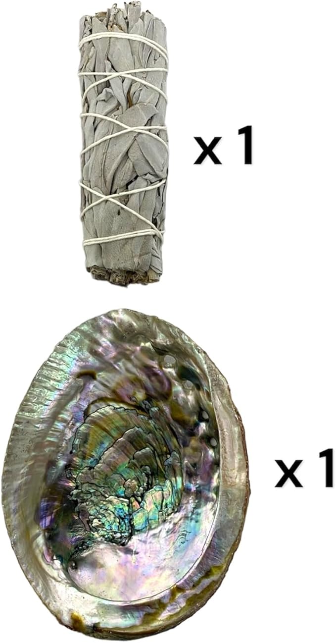 NessaStores 2 pc Sage Smudge Kit with 4" White Sage & 4"-5" Abalone Shell | All Natural for Home Cleansing, Stress Relief, Meditation, and Removing Negative Energy. JC-211-C