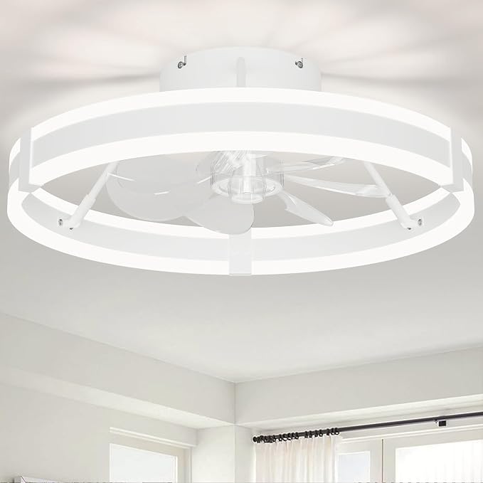 19.7'' Bladeless Ceiling Fan with Lights,3000-6000K Dimmable 6 Wind Speed Low Profile Led Ceiling Fan, Reversible DC Motor Modern Flush Mount Indoor Kitchen Bedroom Fandelier Ceiling Fans