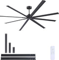 96 Inch Ceiling Fans No Light, Large Industrial Ceiling Fan with 8 Aluminium Blades, Quiet DC Motor, 6 Speeds, Modern Ceiling Fan without Light for Garage/shop/living room,Black