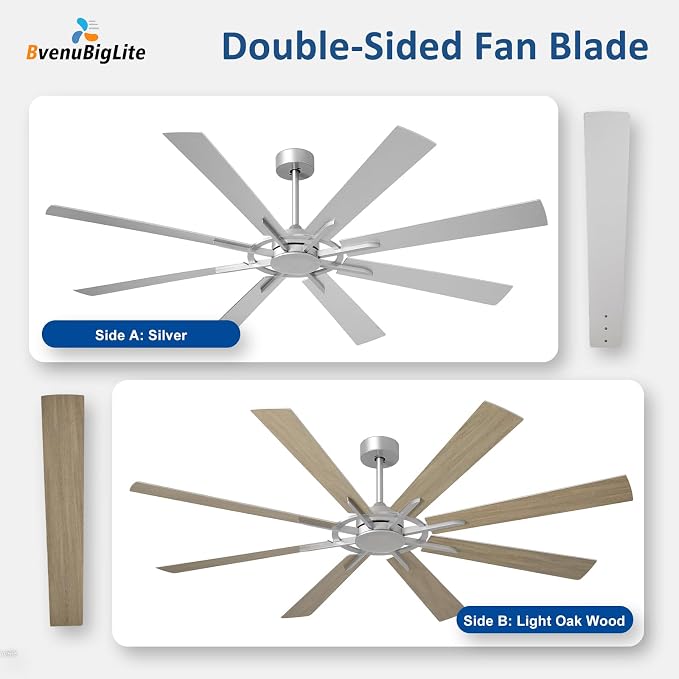 Large Ceiling Fan No Light: Modern 72 Inch 8 Blade Outdoor Ceiling Fans with Remote APP Control - Wood Big Fan without Light Indoor Reversible 6 Speed Quiet DC Motor