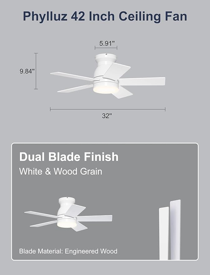 32'' White Low Profile Ceiling Fan with Light for Nursery Room | Quiet DC Motor, Flush Mount, 3CCT Dimmable, Modern Small Room Ceiling Fan with App/Remote Control