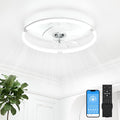 VOLISUN Low Profile Ceiling Fan with Lights and Remote, 19.7in Bladeless Ceiling Fans with Light Flush Mount, Dimmable Modern LED Fan Light, White Fandelier Ceiling Fans for Bedroom,Living Room