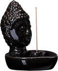 Buddha Head Incense Holder for Sticks, Small Ceramic Incense Burner Healing, Meditaiong, Zen, Timer of Spa or Yoga, with Ash Catcher (Black)