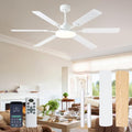 60 Inch Ceiling Fans with Lights, Large Modern White Ceiling Fan with Light and Remote Control, 6 Double Sided Blades, 6 Speed Reversible Motor, Dimmable LED, Silent Timing, Indoor Outdoor Patio Use