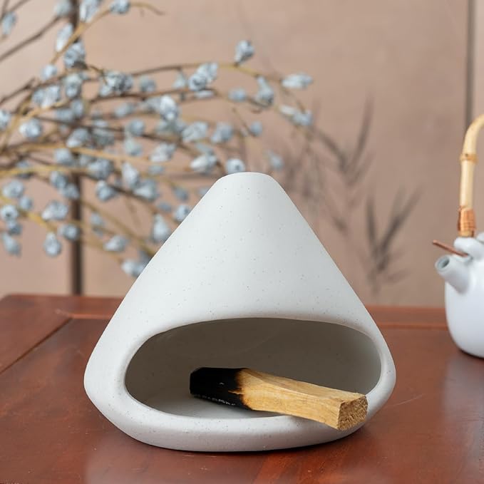 MOUGIGI Palo Santo Burner- Mini Zongzi ceramics chiminea for sage/sticks/sone, ceramics Incense Holder with ash catcher, aromatic meditation gifts for women anxiety relief, ceramic copalera home decor