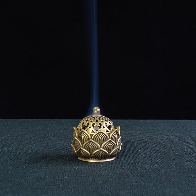 Gold Lotus Incense Burner Vintage Flower Incense Holder Incense Cone Burner for Home Fragrance Decoration, Incense Holders（2.9 x 3cm）