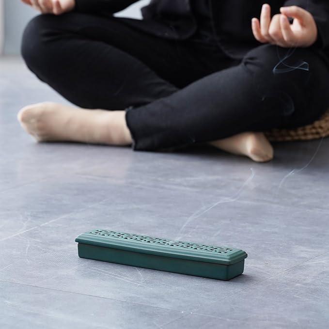 CEREMONY Incense Holder for Sticks, Ceramic Insence-Stick Holder Ash Catcher, Incense Holder Timkburner for Meditation Yoga Spa Room Incense Holder (Mesh-Green)
