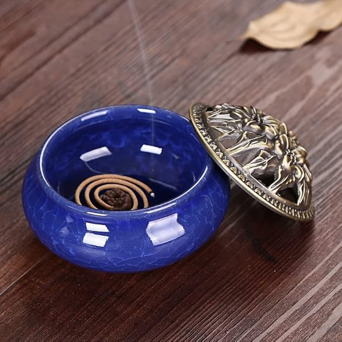 Ceramic Incense Burner, Coil Cone Stick Incense Burner Holder, Home Ornaments Incense Seat, Disc Censer Zen Decor (Fambe Red)