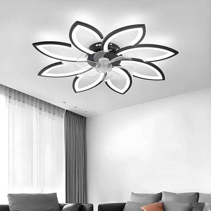35" Ceiling Fans With Lights and Remote, Low Profile Flush Mount | Ceiling Fan With Light Modern Dimmable 3 Colors 6 Speed Quiet Reversible Motor Timing for Bedroom Living Room Kitchen Black