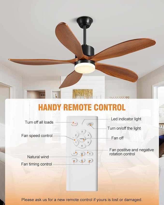Yahada 60" Ceiling Fans with Lights and Remote 5 Blades Outdoor Fans Brown | Ceiling Fan with Light for Patios Indoor, ETL Listed, Timer, 6 Speeds, 3 Color, 6500 CFM, Reversible Quiet DC Motor