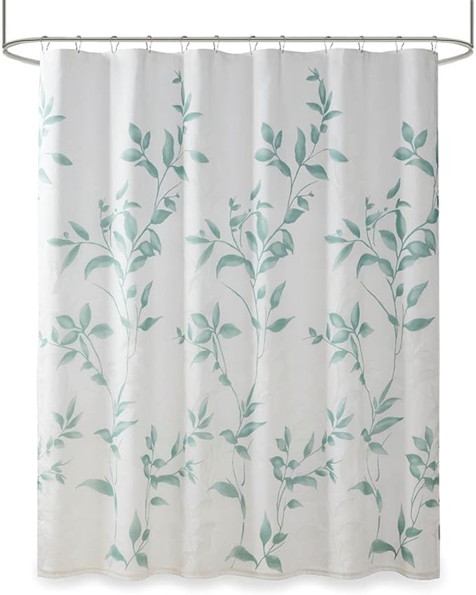 Madison Park Cecily Shower Curtain, Luxurious Botanical Leaf Print, Modern Serene Bathroom Décor, Machine Washable Bath Privacy Screen, 72x72, Seafoam
