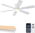 52inch Low Profile Ceiling Fan with Light and Remote/APP Control, LED Dimmable DC ReversibleModern, Flush Mount,6 Blade,White Ceiling Fan for Bedroom Living Room/Outdoor Use