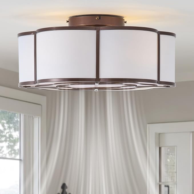20" Farmhouse Ceiling Fan with Lights Flush Mount, Brown Enclosed Ceiling Fans with Lights Remote Control, Caged with 6 Speeds for Bedroom, Living Room, Nursery