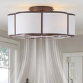 20" Farmhouse Ceiling Fan with Lights Flush Mount, Brown Enclosed Ceiling Fans with Lights Remote Control, Caged with 6 Speeds for Bedroom, Living Room, Nursery