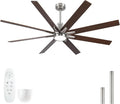 Rayqueen 62 Inch Brushed Nickel Ceiling Fans with Lights and Remote,Downrod | Walnut Blades,6 Speed Reversible DC motor,3-color temperature dimmable LED.For indoor/covered outdoor.5.9/11.8 inch downrod