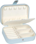 Hatori Travel Jewelry Box, PU Leather Small Jewelry Organizer for Women Girls, Double Layer Portable Mini Travel Case Display Storage Holder Boxes for Stud Earrings, Rings (Light Blue)