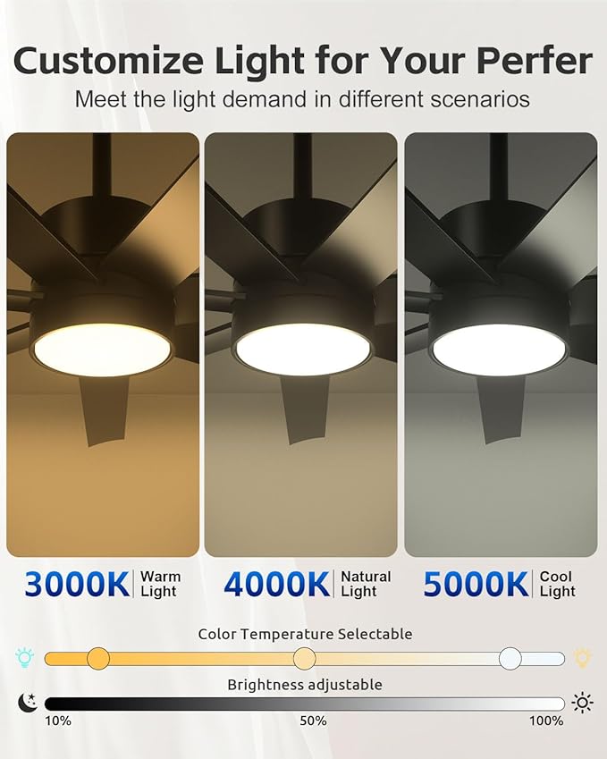 56 Inch Wet Rated Outdoor Smart Ceiling Fan with Light for Patio, All-Weather Waterproof, ETL Listed Quiet DC Motor High CFM, 7 Black Blades with UV Coating, Alexa/App/Remote, for Exterior Gazebo