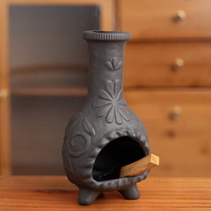 MOUGIGI Elegant Handmade Black Palo Santo Holder–Incense Cone & Stick Burner with Smudge Chimney for Sage, Aromatherapy, Yoga, Meditation and Home Decor | Unique Gift for Friends & Family