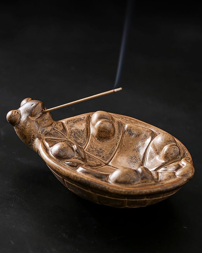 Smoking Turtle Incense Stick Holder - Funny Ceramic Incense Burner with Ash Catcher, Relaxing Desk Decor for Home & Office