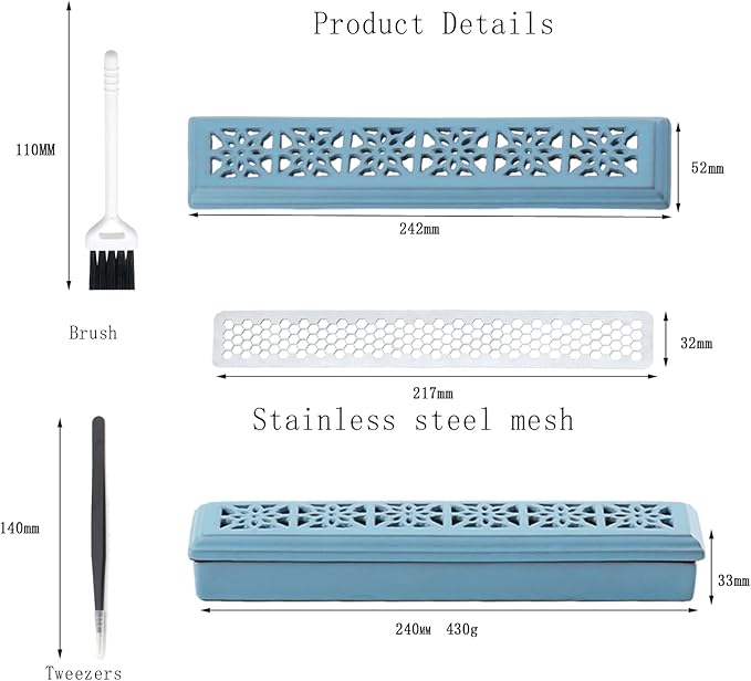 CEREMONY Incense Holder for Sticks, Ceramic Insence-Stick Holder Ash Catcher, Incense Holder Timkburner for Meditation Yoga Spa Room Incense Holder (Mesh-Blue)