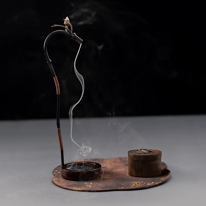 Dragon Mist Ritual Set | Bamboo Dragon Incense Holder with Heritage Lacquer | Thai Wooden Elephant Box, Peridot Stones & Sandalwood Incense | Meditation Décor & Feng Shui Gift for Home