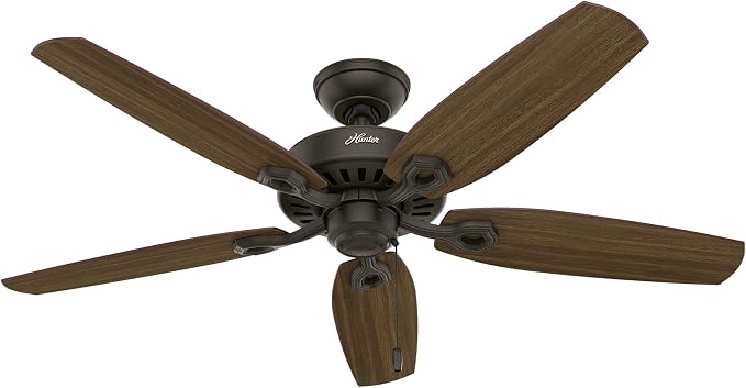 Hunter Builder Elite, Indoor, Ceiling Fan, No Light, 52 inch, New Bronze | Standard Mount, Pull Chain, 5 Blades, For Bedroom, Living Room, Kitchen, 53242
