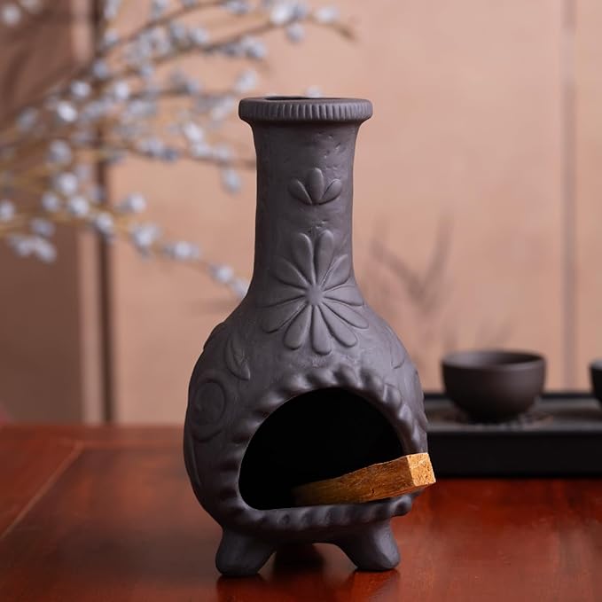 MOUGIGI Elegant Handmade Black Palo Santo Holder–Incense Cone & Stick Burner with Smudge Chimney for Sage, Aromatherapy, Yoga, Meditation and Home Decor | Unique Gift for Friends & Family