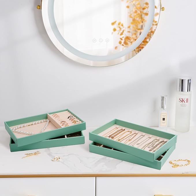 ProCase Stackable Jewelry Organizer Trays for Drawers, Jewelry Drawer Inserts Container Display Case Storage for Earring Necklace Rings Bracelet with Removable Dividers -Mint, 4 Layers