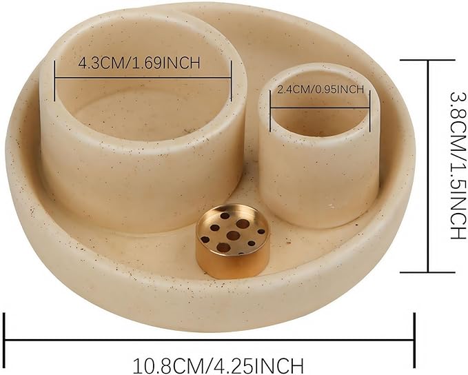 4 in 1 Incense Holder, Ceramic Incense Stick and Palo Santo Holder,Sage Holder for Burning- 4.25" Ceramic Ash Catcher Tray for Meditation and Yoga Room (Sand)
