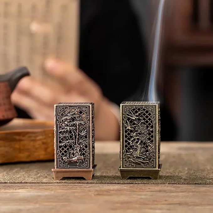Ximimark 2PC Traditional Chinese Plum, Orchid, Bamboo, and Chrysanthemum Design Metal Incense Holder for Home Aromatherapy, Alloy Incense Burner Stand - Unscented Decoration Piece