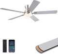 Ayaoty Ceiling Fans with Lights,52 Inch Low Profile Ceiling Fan with Light and Remote/APP Control-Flush Mount Dimmable, Quiet DC Motor for Outdoor Patio,Garage,Bedroom Nickel