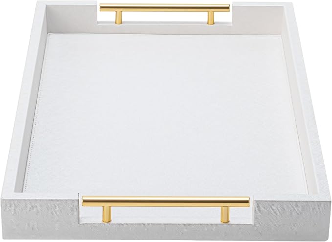 White Decorative Ottoman Tray, Large Modern Coffee Table Drink Organizer for Home