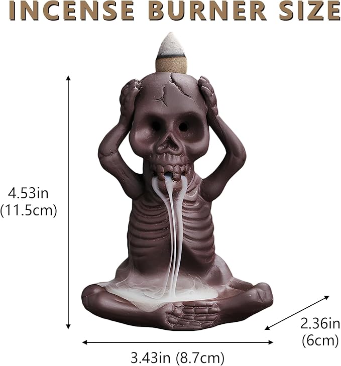 Comeon Skull Decor Incense Stick Holder Reverse Flow Censer Incense Waterfall Burner + Backflow Incense Cones, Incense Sticks, Tweezer, Mat (Don't Listen)