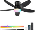 Surtime Flush Mount RGB Ceiling Fans with Lights-36 Low Profile Ceiling Fan with Light and Remote/APP Control,DC Reversible,LED Dimmable Blakc Ceiling Fans for Bedroom,Indoor/Outdoor Patio Use
