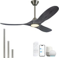 60 Inch Gray Wood Ceiling Fans with Lights, Smart Control-Remote/Alexa/Tuya App, Outdoor Ceiling Fan for Patio with Reversible DC Motor, Modern Farmhouse Ceiling Fan for Office Exterior Porch