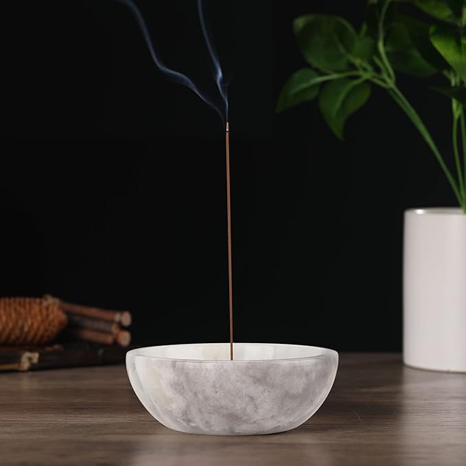 Koville African Natural Marble Incense Holder, 5inch Incense Holders for Sticks, Sturdy Incense Burner Ideal for Meditation and Relaxing, Easy to Clean(Grigio Fantasy)