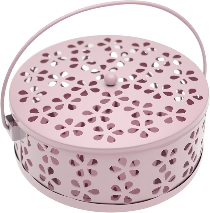 1pcs Mosquito Coil Holder Retro Incense Coils Holder Portable Incense Burner Holders with Handle for Home Camping Indoor Outdoor Patio (Pink)