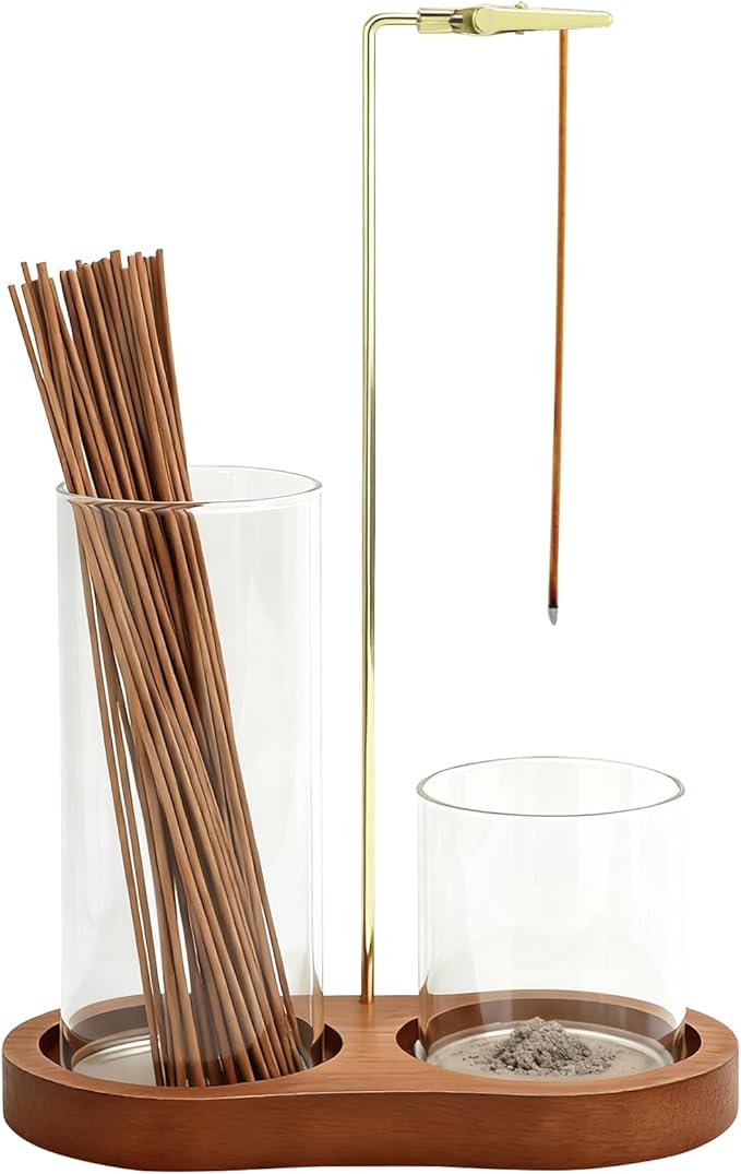 2 in 1 Incense Holder for Sticks, Anti-Ash Flying Incense Burner with Glass Ash Catcher and Incense Sticks Organizer for Meditation Yoga Spa Home Decor