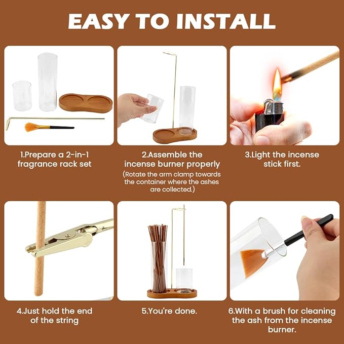 2 in 1 Glass Incense Holder for Sticks,Insence-Stick Holder,Incense Burner Holder with Storage & Ash Catcher Wooden Base for Meditation Yoga Spa Home Decor