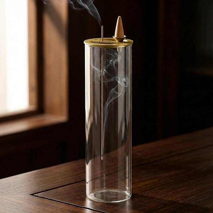 Ceremony Incense Holder, 2 in 1 Incense Burner for Sticks, Ash-Proof Glass Incense Burner for Meditation Yoga Spa Room Decor Ceremonial Incense Incense Incense Scent Holder, 2 in 1
