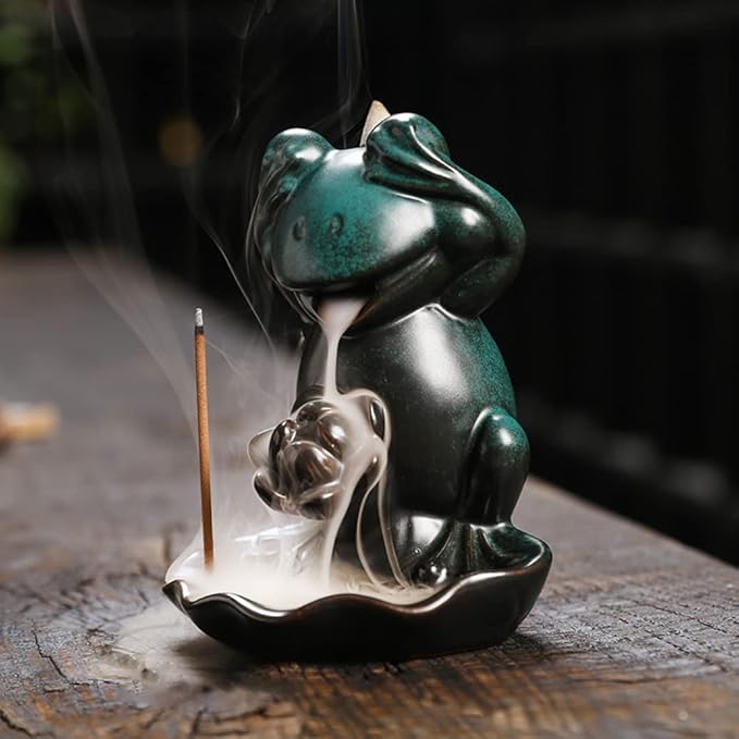 Creative Frog Shape Series Backflow Incense Burner Smoke Waterfall Lotus Ceramic Aromatherapy Incense Holder Handicraft Home Decoration Ornaments (No See)