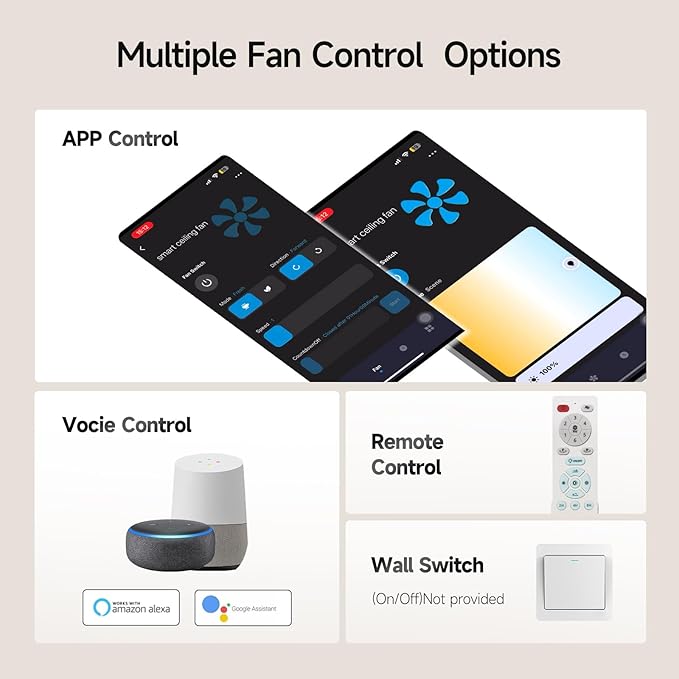 Ceiling Fans With Lights,52 Inch Smart Ceiling Fan, Remote/App Control, Compatible with Alexa/Google Assistant,Reversible,Dimmable,Adjustable Color Temperature,6 Speeds,Timer(Black)