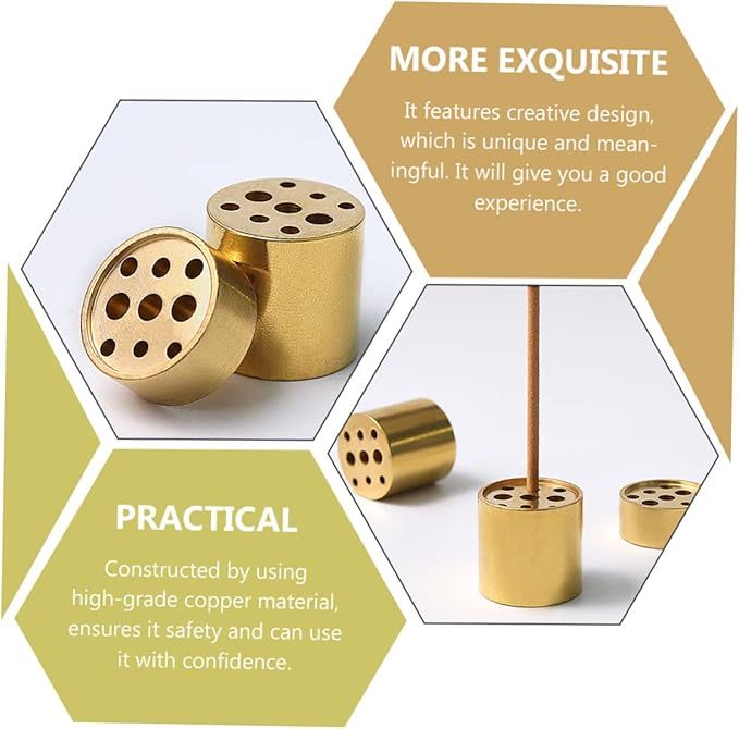 VOSAREA 4pcs Copper Incense Holders, 9-Hole Multi-Hole Incense Stick Bases, Small Retro Copper Burner Accessories for Meditation Room, Yoga Studio & Home Decor