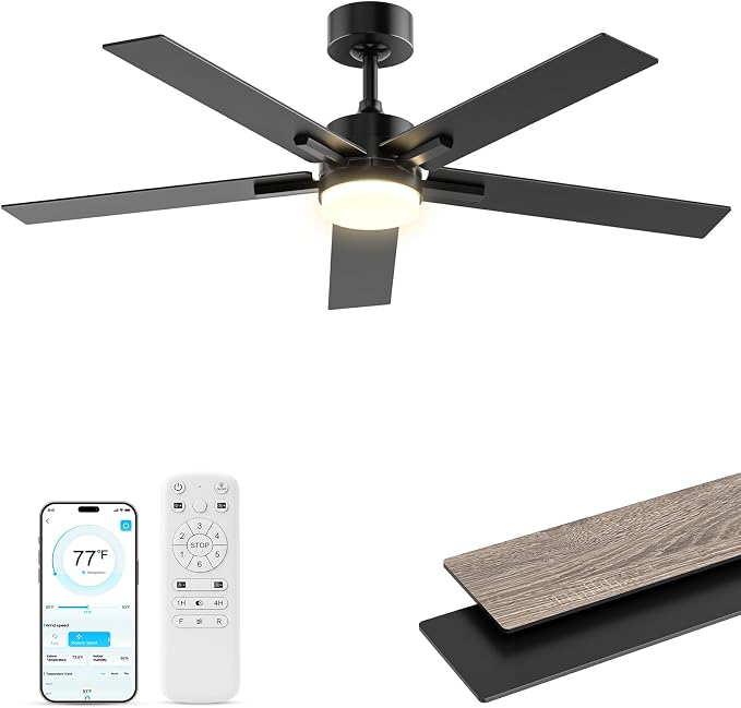 Obabala Ceiling Fan with Light 52 Inch, DC Motor Ceiling Fan with Remote | And APP Control, Dimmable LED Color Changing, Reversible Quiet Fan for Bedroom Living Room Indoor Outdoor, Modern