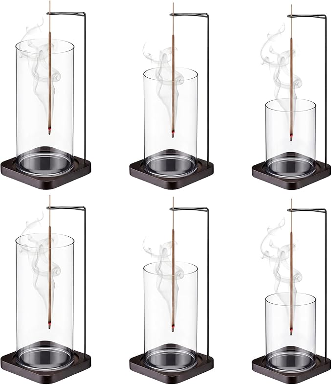 BreezeHug 6 Pack Incense Holder for Sticks Upside Down Anti-Ash Flying No Mess Wooden Incense Stick Burner with Detachable Ash Catcher Modern Vertical Incenses Holder for Yoga Spa Home, 3 Sizes