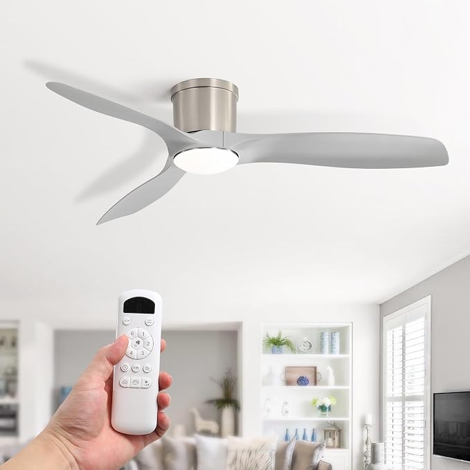 Sofucor 52 Inch Low Profile Ceiling Fans with Lights, Modern Flush Mount Ceiling Fan with 3 Plastic Blades, 6500CFM, Dimmable 6-Speed 3-Timer Reversible DC Motor for Bedroom Living Room, ETL, Gray