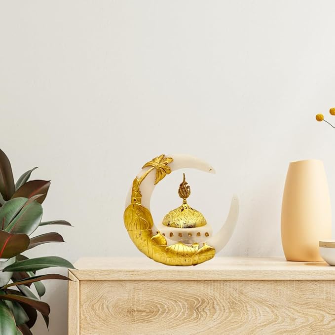 Premium Bakhoor Burner Gold/White – Elegant Decorative Incense Holder for Home & Ramadan Use (Hilal Gold)