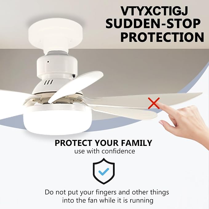 20.5"Socket Fan Light with Remote,E26 Base 40W/3000-6000K Dimming | Portable Small Screw in Ceiling Fan with Light Bulb for Bedroom,Kitchen,Garage,3Color Modes,1900LM 8-Level Dimming Brightness
