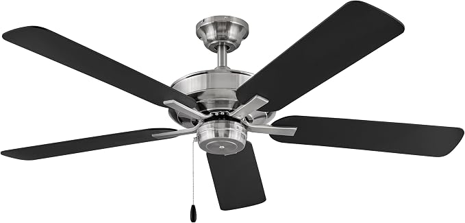 Hinkley Metro 52" Indoor/Outdoor Dual Mount Ceiling Fan, Flush Mount or Suspended by 4.5" Down Rod, Reversible Wooden Fan Blades, Brushed Nickel, Remote Sold Separately