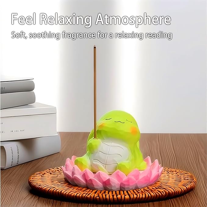 Lotus Turtle Incense Holder Cute Animal Figurine Incense Burner Flower Stand Ash Catcher Creative Cartoon Resin Turtle Statue for Home Room Decor Meditation Yoga Spa